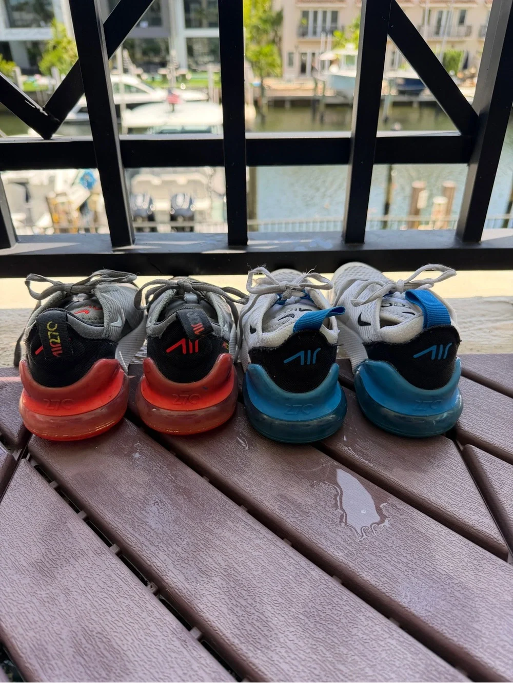 Pair of Nike 270 Sneakers - Gray with Red & White with Blue